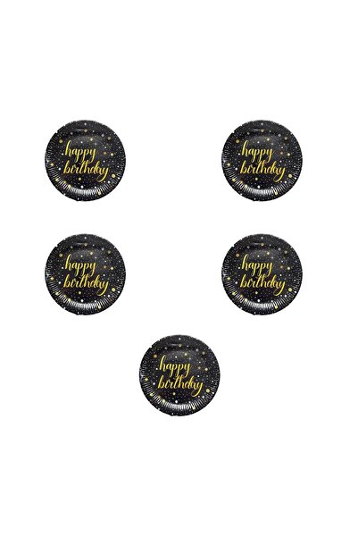 Roll-Up Doğum Günü Işıltılı Siyah Happy Bithday Yazılı Karton Tabak - 22 Cm. ...