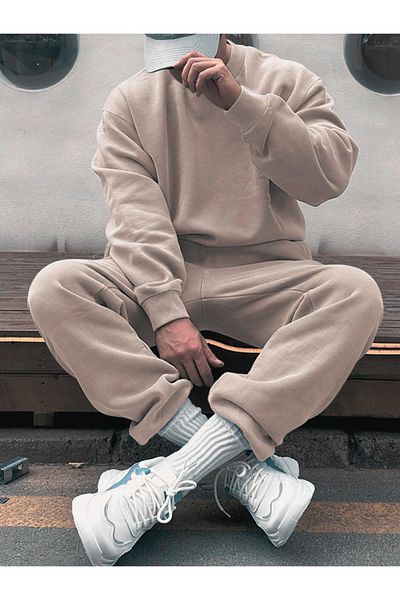 MODASHOT Men's Crew Neck Tracksuit Set 3 Threads - Raised Inside -