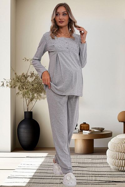 Mecit Pijama طقم بيجامة للحوامل باللون الرمادي من Mecit 6102
