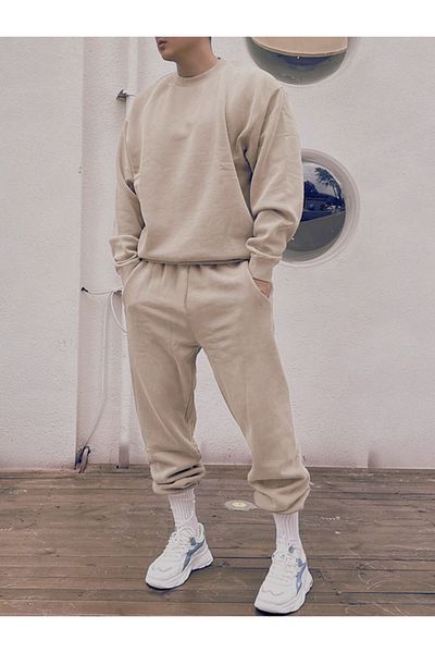 MODASHOT Men's Crew Neck Tracksuit Set 3 Threads - Raised Inside -