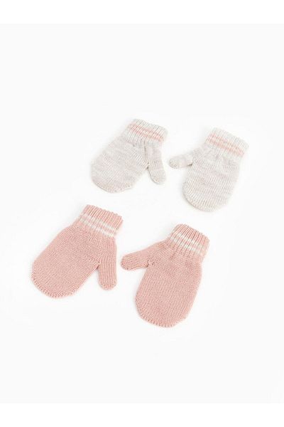 LC Waikiki Lw – Gestreifte Strickhandschuhe für Babys, 2er-Set