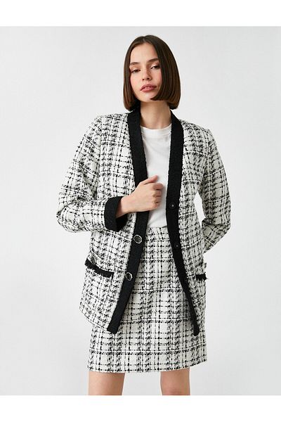 Koton Weiße karierte Damenjacke 2SAK50083UW