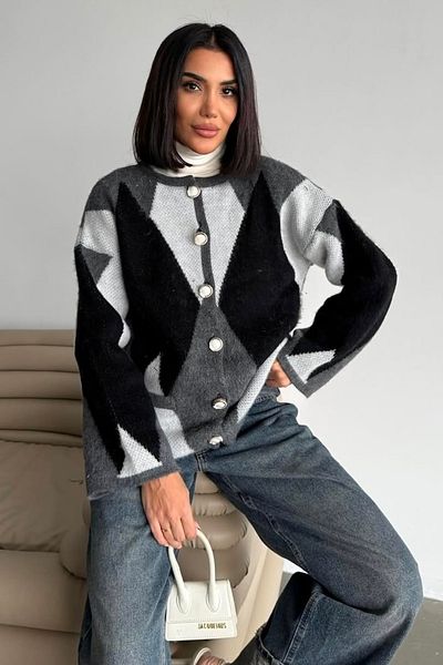 bb butik basic Cardigan din tricot cu model viral Argyle 4056H