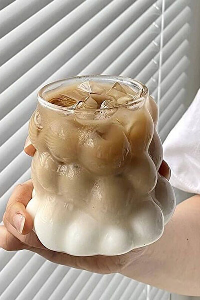 MİS KİTCHEN 4 Bead Cups - Cold, Hot Coffee Cup with Glass Straw Gift Grape Grain Cup 300 ml