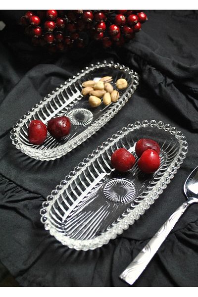 Qualitev 2-Piece Beaded Mini Snack Bowl Presentation Plate - (8 cm X 18 cm)