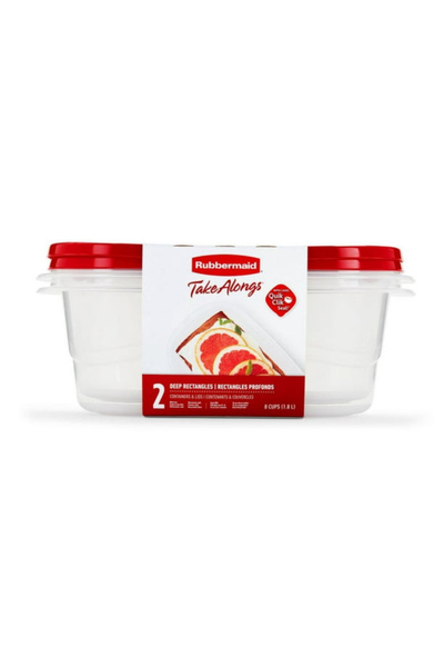 RUBBERMAID حاويات طعام مستطيلة عميقة من تيك ألونجز مع أغطية، سعة 8 أكواب (1.8...