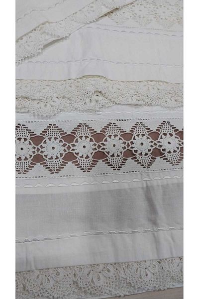 Papatyam 2 Pcs Cushion Lace (100X220) & 2 Pcs Cukurova (80X40) Hand Knitted Crochet Vintage Cotton String