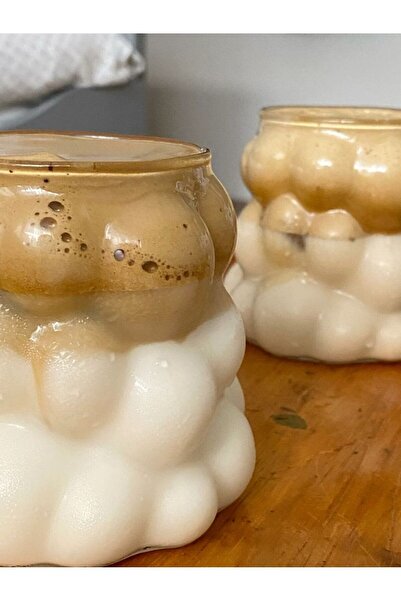 MİS KİTCHEN 4 Bead Cups - Cold, Hot Coffee Cup with Glass Straw Gift Grape Grain Cup 300 ml