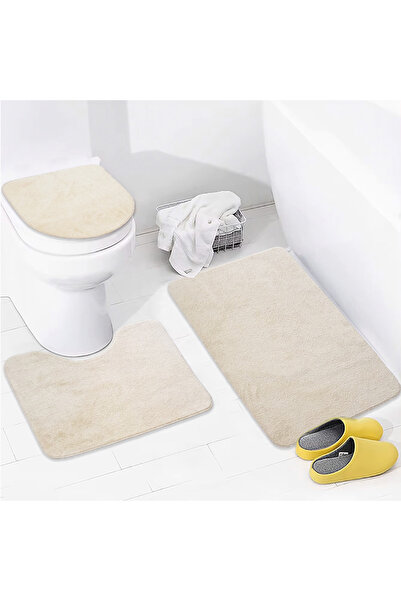 Bonny Home Unicolor Plain Mink 3-Piece Bath Mat Rug Set Non-Slip Toilet Seat Set