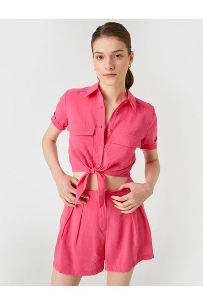 Koton Crop Shirt Pocketed Short Sleeve Modal Blend