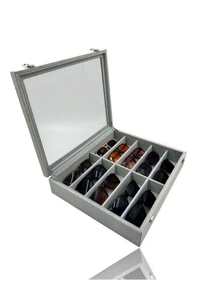 DİJİTAL ÇARŞI MAĞAZACILIK Richbox Set of 10 Gray Suede Glasses