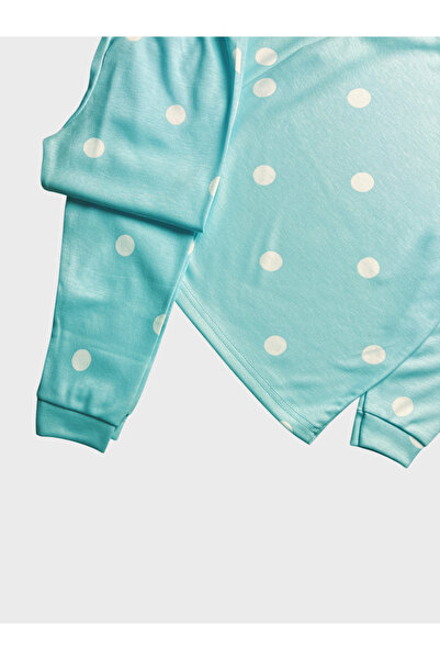 elmas kids Kız Çocuk Açık Mavi Uzun Kollu Puantiyeli Pijama Takımı