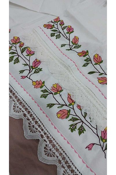 Papatyam Hand Knitted Crochet 2 Pieces (100X220) Skirt Lace/Embroidery Machine Work/Anchor Lanyard/Antique/Vintage/Cotton String