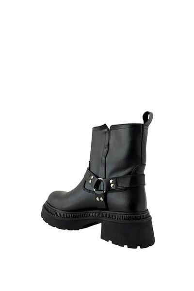 Saracshoes Gerçek Deri Kadın Bot Siyah Tokalı Stone