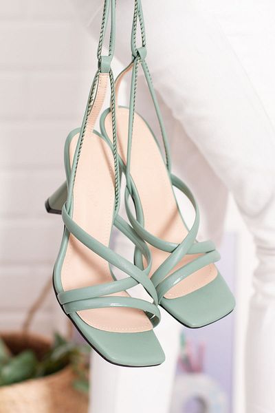 derithy Fancy Thin Heeled Cross Trim Summer Sandals - Ankle Strap, Aqua Green