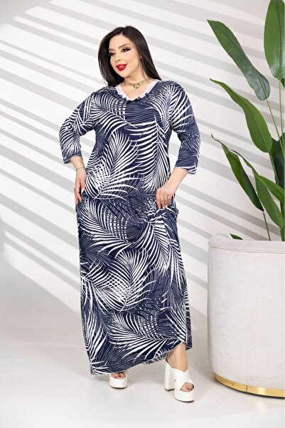 şuranur Letní dlouhé šaty s krajkovým límečkem z bambusové tkaniny Battal Size