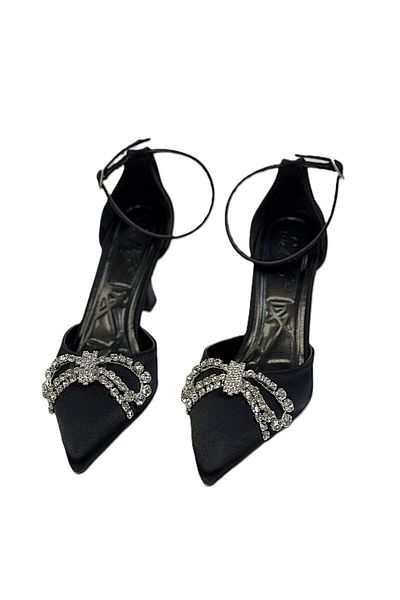 KAFKASLAR AYAKKABI 9 cm Goblet Heels - Satin Stone Detail Evening Dress Shoes for Ankle