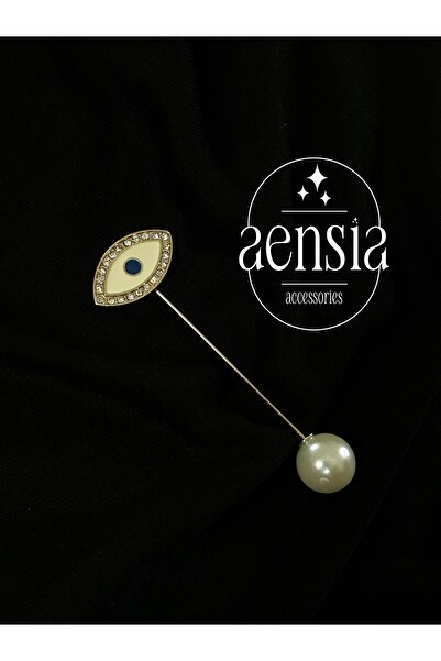 aensia Etrafı Taşlı İçi Mineli Göz Ucu İnci Toplu Metal Özel Tasarım Broş Yak...