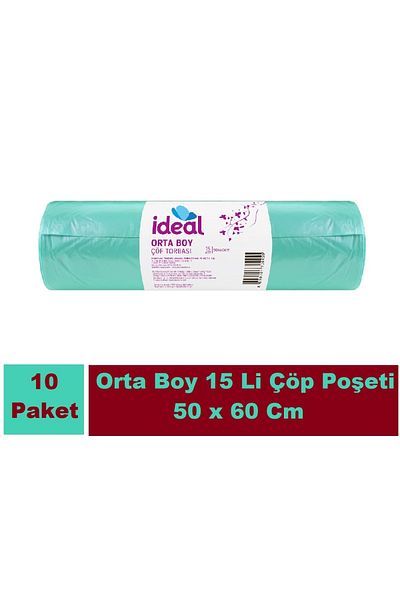 İdel Medium Size Green Trash Bags - 15 Pieces 50X60 cm X 10 Pack