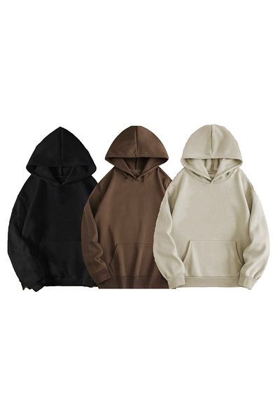 LA GULER VESTITI 3 Χρώματα Μαύρο Καφέ Μπεζ Φούτερ Oversize Φούτερ με 3 κλωστές Βαμβακερές Σαρδόνες Unisex Hoodies