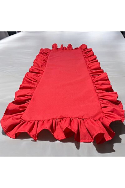 Erba kreasyon Kırmızı Fırfırlı Runner Masa Örtüsü 40x110 Cm Fırfırlı Yolluk