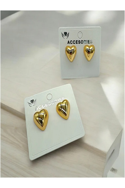 Momenti di Passione Altın Renk Minimal Kalp Tasarımlı Kadın Küpeler Zarif ve Modern Aksesuar