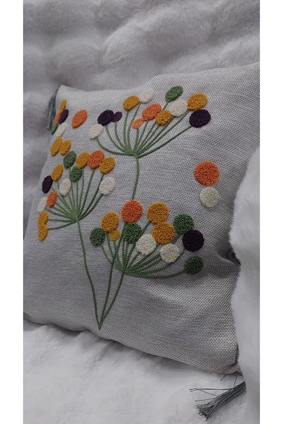 baladı home ev tekstil home collection Embroidered Linen Pillow Case - Decorative Design (40X40 cm) - 1 Piece