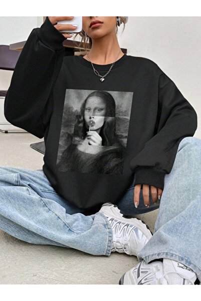 Marco Fresco Hanorac unisex cu imprimeu Mona Lisa