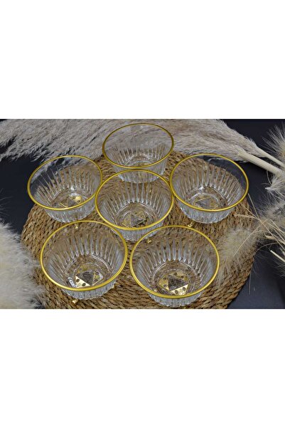 Eslim Σετ 6 μίνι κρυστάλλινων μπολ παρουσίασης με χρυσές άκρες (7Χ6 εκ.)