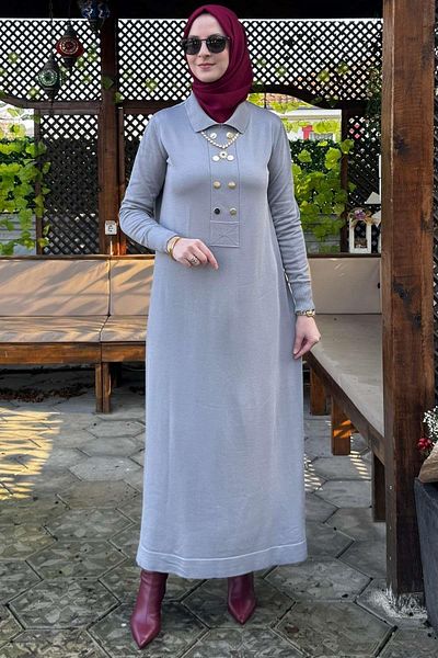Rabia Şamlı Γκρι πλεκτό φόρεμα Sema