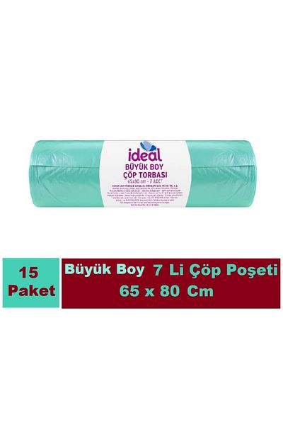 İdeal Green Large Size Trash Bags - 7 Pieces 65X80 cm X 15 Pieces
