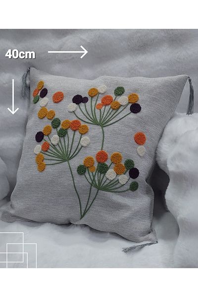 baladı home ev tekstil home collection Embroidered Linen Pillow Case - Decorative Design (40X40 cm) - 1 Piece