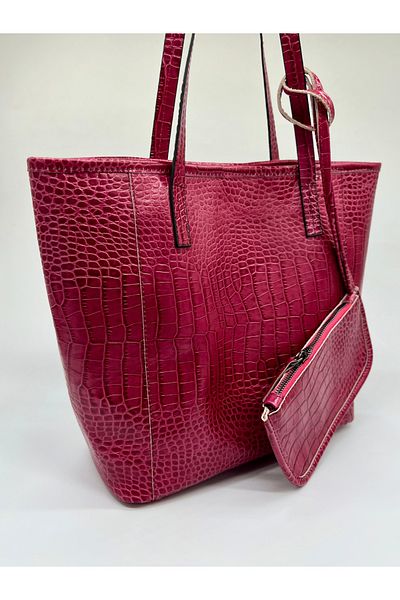 pionoi Tokyo 100% Crocodile Printed - Real Genuine Leather Shoulder and Sleeve Laptop Bag (Fuchsia) 30*40 cm