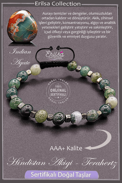 Erilsa جودة AAA+ تيراهيرتز حقيقية - سوار العقيق الهندي - معتمد من الهند