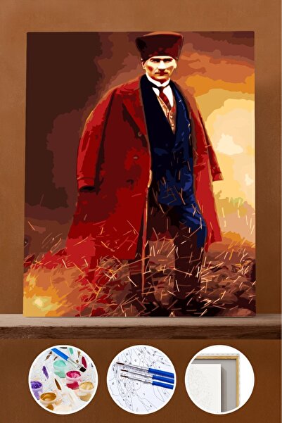 Pastelya Sayılarla Boyama Seti Çerçeveli Kasnaklı Mustafa Kemal Atatürk 3 50x...