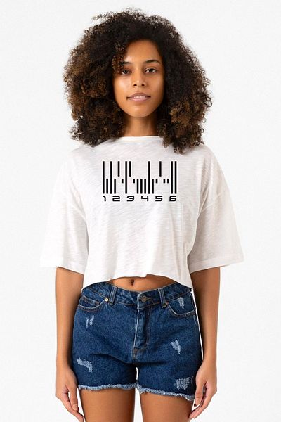 Tshirthane Dark Matter the Android Barcode White Gray Women's Crop Tshirt