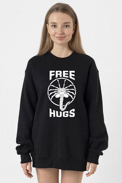 Tshirthane Free Facehugger Hugs Black Women's 2Ip Sweatshirt