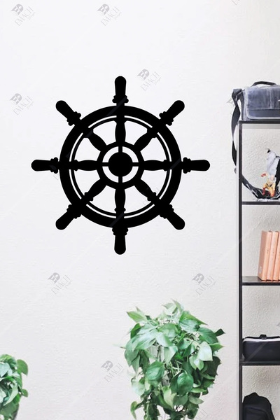 Emach Dizayn Ahşap Gemi Dümeni Duvar Objesi Dekoratif Hediye Dümen Duvar Deko...