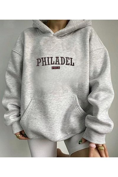 khufu Φούτερ Unisex με κουκούλα με στάμπα - Γκρι μοντέρνο φούτερ
