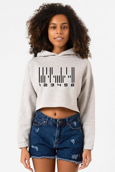 Tshirthane Grimelange Women's Crop Hoodie - Dark Matter the Android Barcode