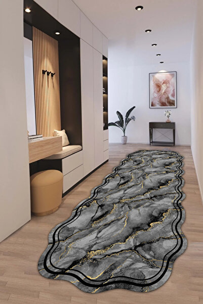 Halise Home Kaymaz Tabanlı Yıkanabilir Baskılı Lazer Kesim Yolluk Halı Korido...