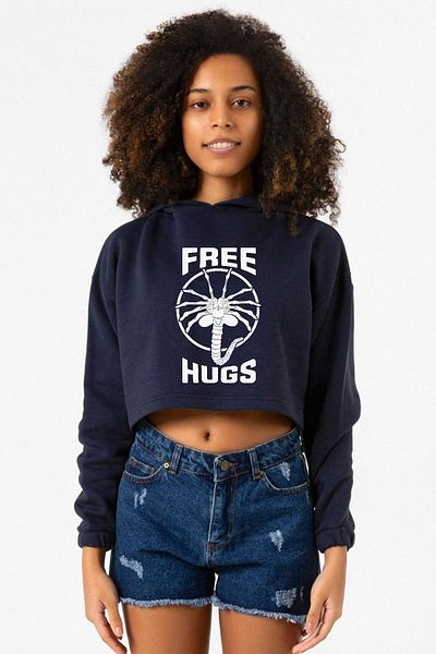Tshirthane Navy Blue Women's Crop Hoodie - Free Facehugger Hugs