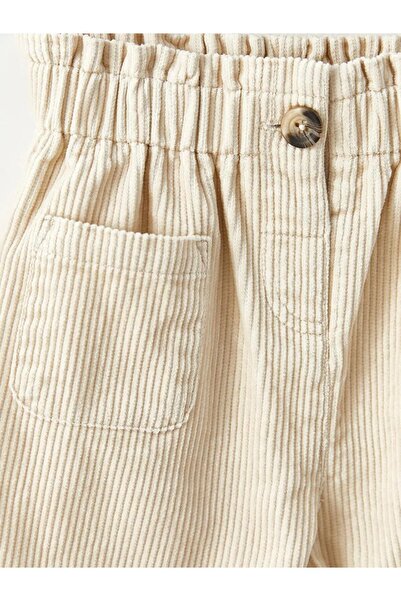 LC Waikiki LCW baby Bej Beli Lastikli Basic Kız Bebek Kadife Pantolon