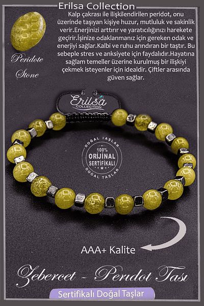 Erilsa Aaa+ Quality Zebercet - Real Terahertz Peridot Stone Bracelet