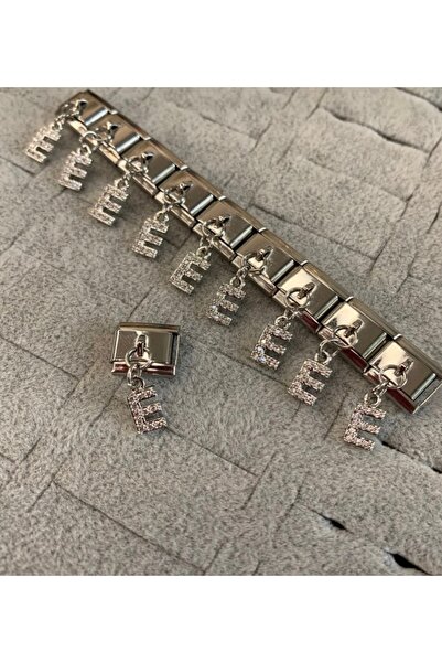 kubotique Gümüş Taşlı E Harfi Sallantılı Çelik İtalyan Charm 1 Adet