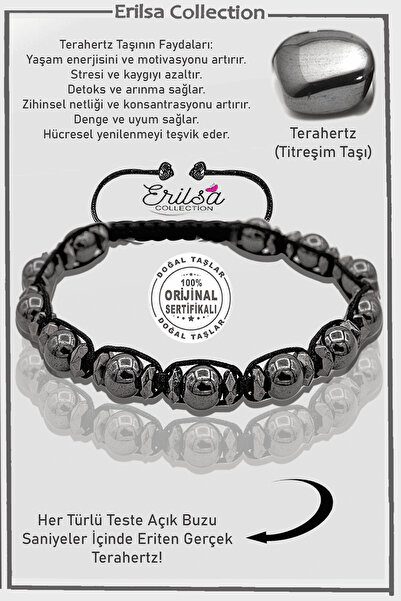 Erilsa Sertifikalı AAA+ Gerçek Terahertz Taşı Bileklik - Titreşim Taşı