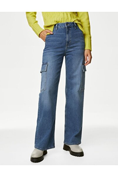 Marks & Spencer Yüksek Bel Wide Leg Kargo Jean Pantolon
