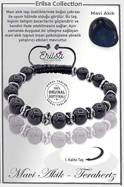 Erilsa سوار حجر العقيق الأزرق مع جهاز الهيماتيت AAA المعتمد