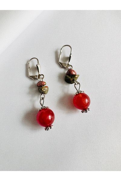 DEVİ fashion Natural Stone Red Agate Design Earrings