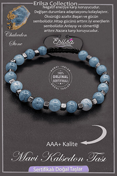 Erilsa Sertifikalı AAA+ Kalite Gerçek Terahertz - Mavi Kalsedon Taşı Bileklik